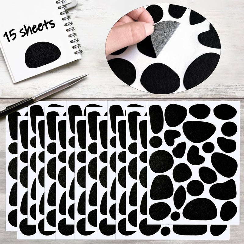 YCDMLJC 15 Sheets Black Adhesive Felt, 360pcs Self Adhesive Pads Irregular Spotty Dog Style Felt,for Dalmatian Shirt,Adult Kids Halloween Party DIY Projects Costume Stickers - Image 3